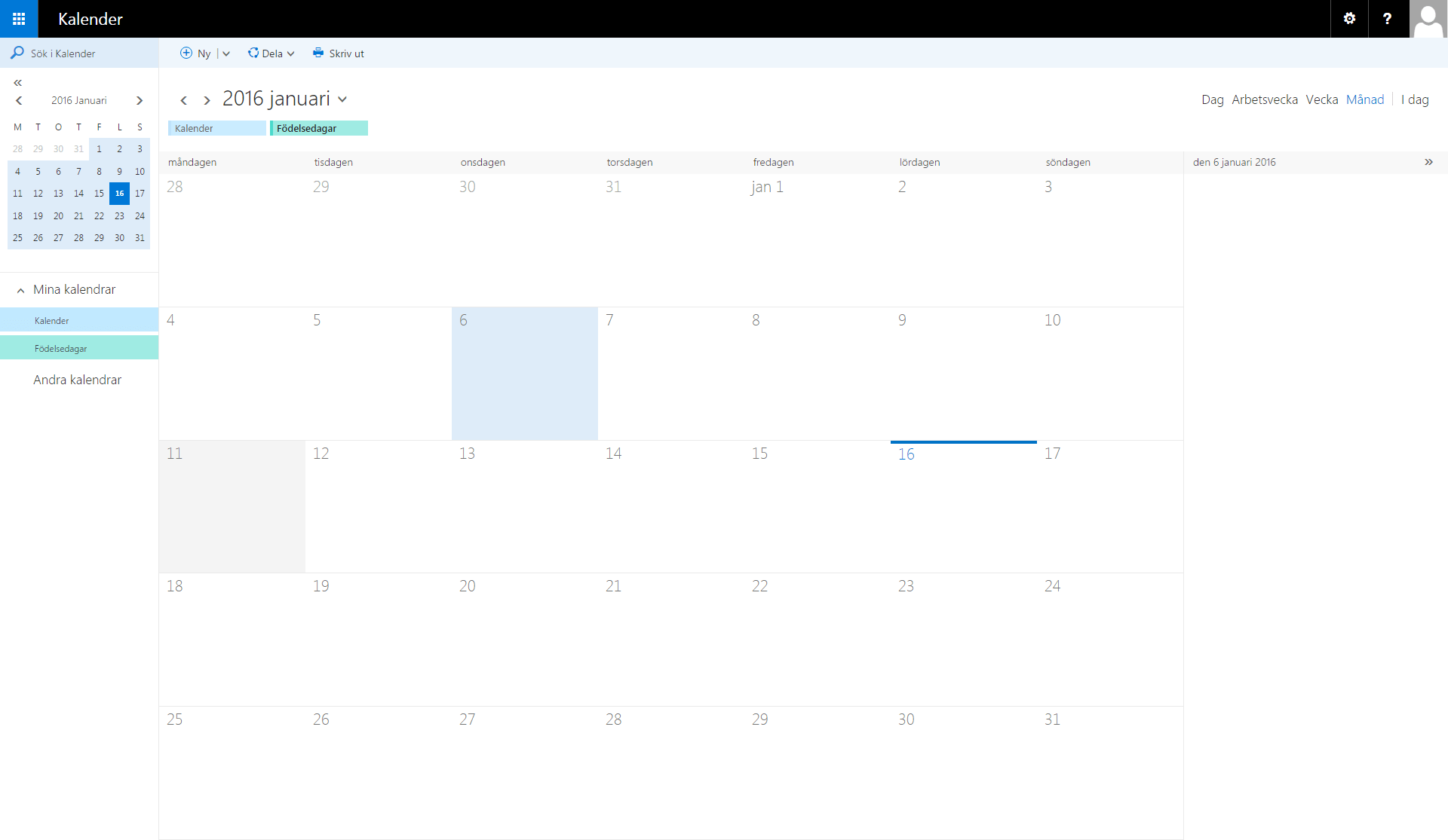 Hosted Exchange kalendar mjesečni prikaz